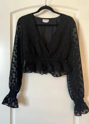 Lovers + Friends Black Tonal Polka Dot Crop Top thumbnail 3