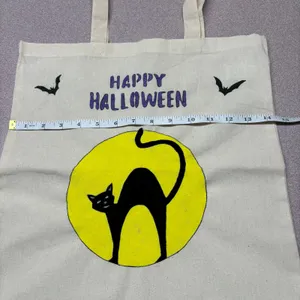 Hand Painted Black Cat Halloween Cotton Tote Bag thumbnail 5