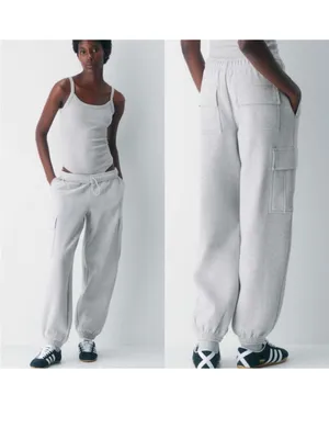 Aritzia TNA Sweatfleece Cozy Fleece‎ Mega Fit Cargo Pants Black Women’s XL thumbnail 2