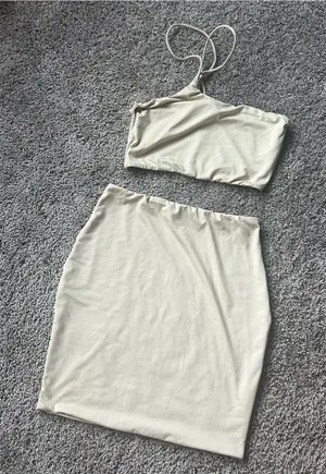Women’s One-Shoulder Cream Pencil Skirt Set thumbnail 1