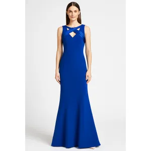 Theia Sleeveless Crepe Gown with Satin Crisscross in‎ Blue thumbnail 3