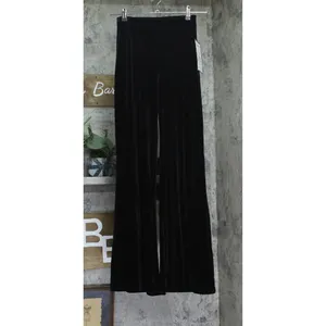 NWT Alex & Sophia Juniors High Rise Front Slit Wide Leg Velvet Pants Black S thumbnail 4