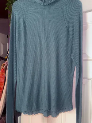 Free People - Long Sleeve Waffle Knit Top in Green/Dusty Teal - Size Large NWOT thumbnail 8