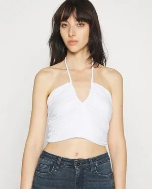 Abercrombie Women’s Sz Medium Bare U Shaped Halter Top In White thumbnail 1