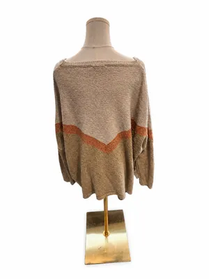 Easel Medium Oversized Colorblock Poncho Sweater Beige Rust Boho Relaxed Fit thumbnail 3