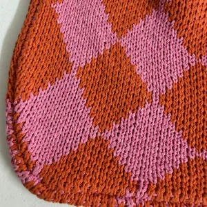Kopari Knitted Argyle Shoulder Bag pink orange woven slouchy hobo handbag purse thumbnail 3