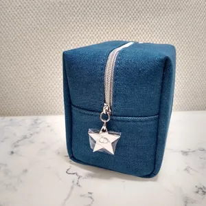 DIOR Denim Embroidered Cosmetic Zipper Trousse Pouch Makeup Cosmetics Bag New thumbnail 4