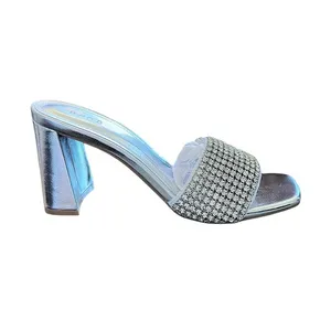 Bamboo Everlasting Silver Rhinestone‎ Embellished Block Heel Mules Sandals thumbnail 4