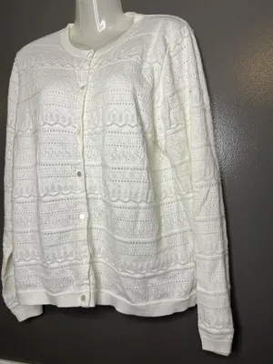 J.CREW Cardigan Sweater Womens XXL White Open Knit Button Front Lightweight thumbnail 5