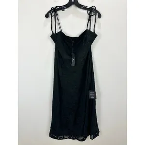 Lulus Loveliest Looks Black Floral Jacquard Tie-Strap Midi Dress Large NWT thumbnail 5