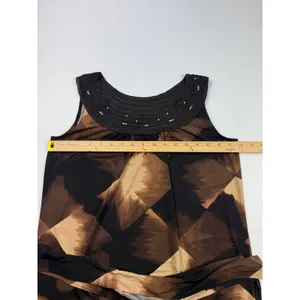 Dana Buchman‎ Dress Brown Black Geometric Beaded Neck Sleeveless S thumbnail 3
