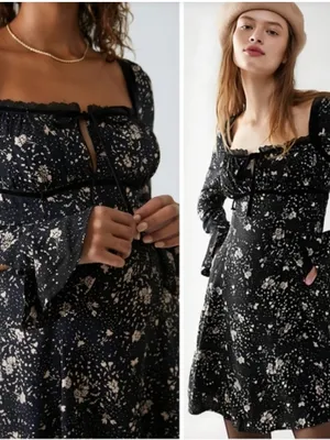 Free People Tess Mini Babydoll Dress Viscose CottageCore Country Village Sz M thumbnail 11