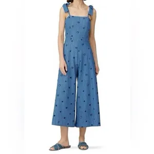 Hunter Bell Alex Denim Wide Leg Crop Jumpsuit Tie Straps With Side Zip‎ Size 0 thumbnail 5