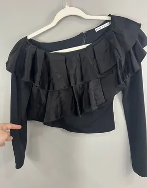 Alice + Olivia Top Women 2 Black Great Ruffle One Shoulder CC711301014 thumbnail 1
