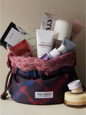 NEW Free People purple plaid drawstring makeup cosmetic toiletrie bag thumbnail 5