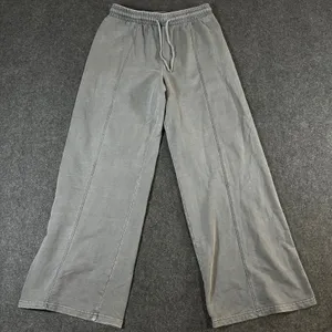 Lazy Sunday Women Grey Mineral Wash Wide Leg Pintuck Sweatpants Size M thumbnail 1