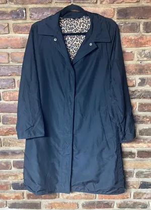 Utex Designs Black Button Down Trench Coat Women's Size Small Leopard Interior thumbnail 1