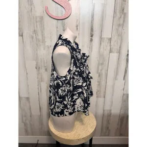 Tommy Hilfiger Sleeveless Floral Tie-Front Blouse Navy White Size S NWT thumbnail 5