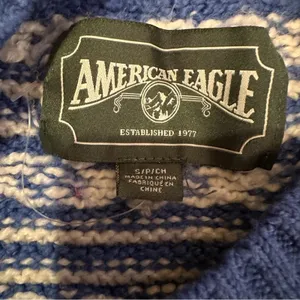 American Eagle Blue & White Fair Isle Snowdrift Long Sleeve Sweater Sz‎ S thumbnail 7