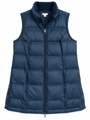 J Jill Down Puffer Vest Womens Small Dark Teal Sherpa Collar Longline Snap Sides thumbnail 2