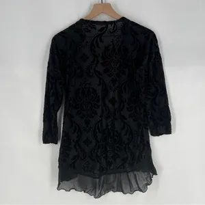 Maurices Black Sheer Floral Burnout Velvet Chiffon Lace Trim Open Front Cardigan thumbnail 9