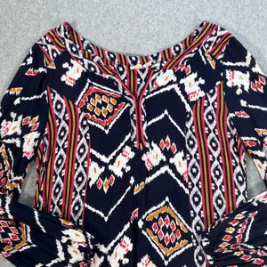 Roxy High Low Tunic Blouse Size Small 3/4 Sleeve Blue/Orange Southwestern thumbnail 3
