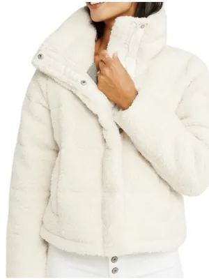 Abercrombie & Fitch Cream Sherpa High Neck Bomber Style Coat Size Small thumbnail 1