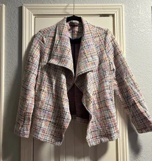 Johnston & Murphy Jacket Womens Medium Multi Tweed Open Front Draped Waterfall thumbnail 1