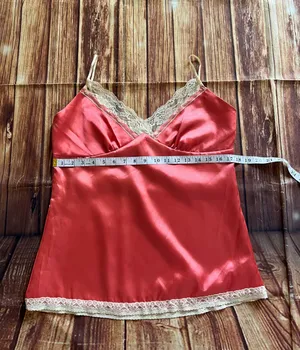 Women Sleeveless V-Neck Spaghetti Straps Peach Satin Camisole Top Size XL thumbnail 4