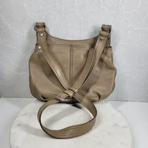 Fossil Maddox Leather Saddle Bag Taupe Tan Shoulder Turn Lock Flap Crossbody Y2K thumbnail 7