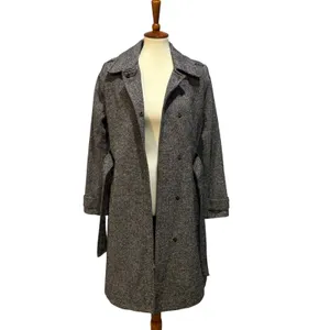 Vintage Y2K Old Navy Gray Herringbone Trench Coat Duster Jacket Medium thumbnail 5