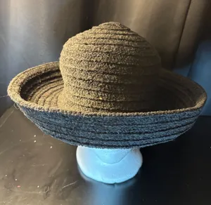 Signature‎ Studio Black Textured Knit Wide Brim Sun Hat RN 31289 Vintage Style thumbnail 1