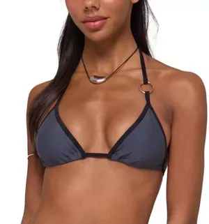 Edikted Kenni Ring Contrast Triangle Bikini Top Grey XS NWT thumbnail 1