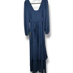 NEW Lulus Tier Elegance Navy Long Sleeve V-Neck Chiffon Tiered Maxi Dress Medium thumbnail 7