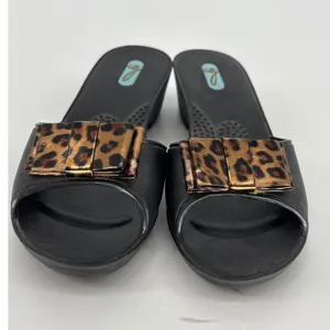 Oka-B Leopard‎ Bow Wedge Sandals Womens 6 Black Slides Shoes Made in USA thumbnail 3