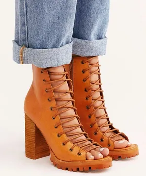 Free People Palermo Heels Ankle Boots Leather Lace-Up Corset Cutouts Booties 7 thumbnail 1