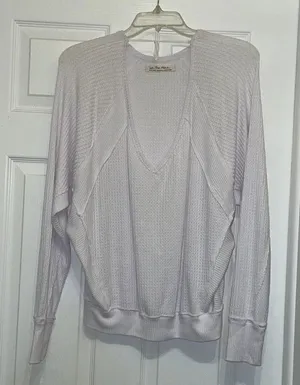 Free People We the Free White Waffle Long Sleeved V Neck thumbnail 1