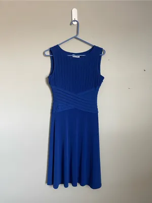 CALVIN KLEIN | Royal Blue Sleeveless Pleated Waist Midi Dress Sz 4 thumbnail 2
