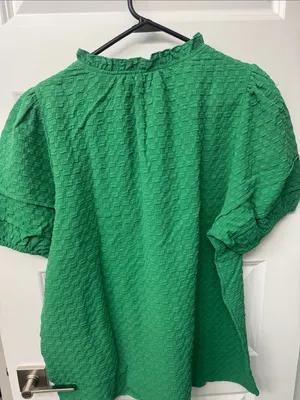 Textured Green Puff-Sleeve Women's Blouse thumbnail 2
