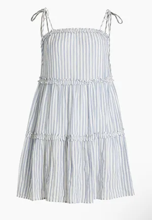 Rails Caralyn Stripe Tiered Tie-Shoulder Tank Minidress Blue/White, Size L, NWT thumbnail 1