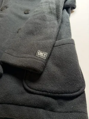 OBEY Propaganda Women’s Small Black Double Breasted Knit Peacoat Jacket thumbnail 8