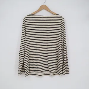 Gap Womens XL Striped Long Sleeve Boat Neck Cotton Tee Cream Black thumbnail 6
