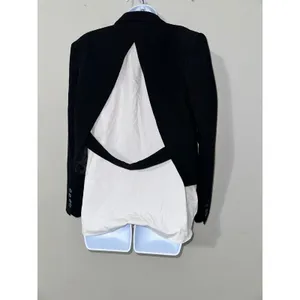 Black‎ Blazer Grey Lab Cropped Shirt Layered Look Career Jacket Size S thumbnail 4