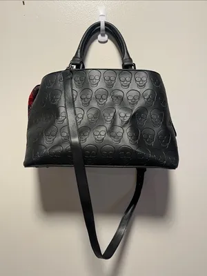 BETSEY JOHNSON Skull Hobo Bag Black Statement Purse Scarf Crossbody thumbnail 2