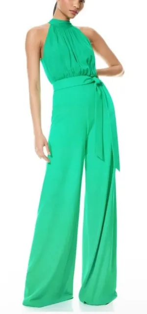 Alice + Olivia Thelma Halter Neck Green Wide-Leg Jumpsuit (NO BELT) thumbnail 1