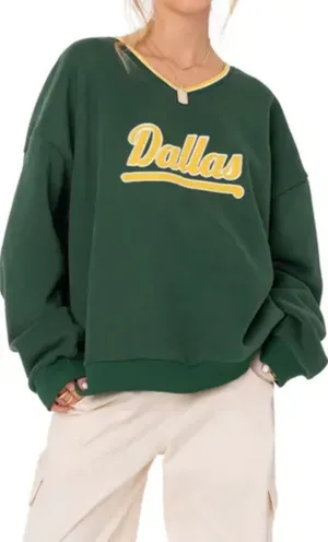 Edikted‎ Dallas Graphic Oversized V-Neck Sweatshirt Green Yellow Small thumbnail 1