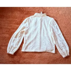 Ivy & Sage Lace Button Blouse Cream Romantic Puff Sleeve Shirt M NWT thumbnail 9
