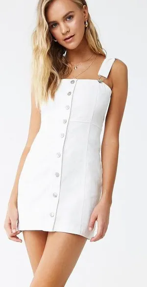 Forever 21 White Denim Mini Button Dress thumbnail 1