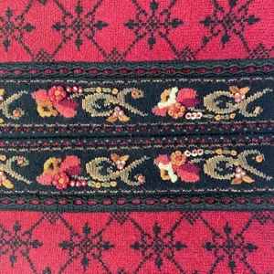 Icelandic Design Wool Cardigan Sweater M Red Nordic Embroidered Floral Full Zip thumbnail 5