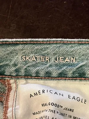American Eagle Outfitters Skater Jeans Womens 4 Two Tone Wide Leg Distressed thumbnail 9